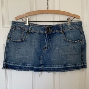 Younique Blue Denim Mini Skirt with Frayed Hem